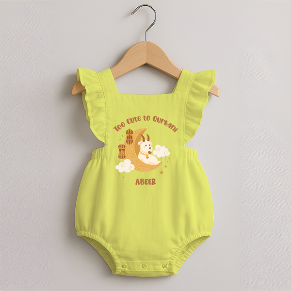 Too Cute to Qurbani Personalized Eid Romper frock - PASTEL YELLOW - 0 - 3 Months Old (Chest 19")