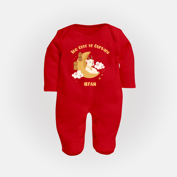 Too Cute to Qurbani Personalized Eid Fullbody suit - RED - New Born (Chest 7.5")