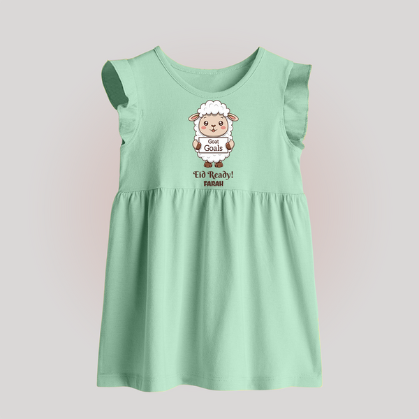 Goat Goals Eid Ready Personalized Kids Baby frock - MINT GREEN - 0 - 3 Months Old (Chest 17")