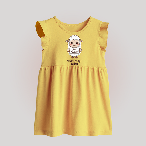 Goat Goals Eid Ready Personalized Kids Baby frock - PASTEL YELLOW - 0 - 3 Months Old (Chest 17")