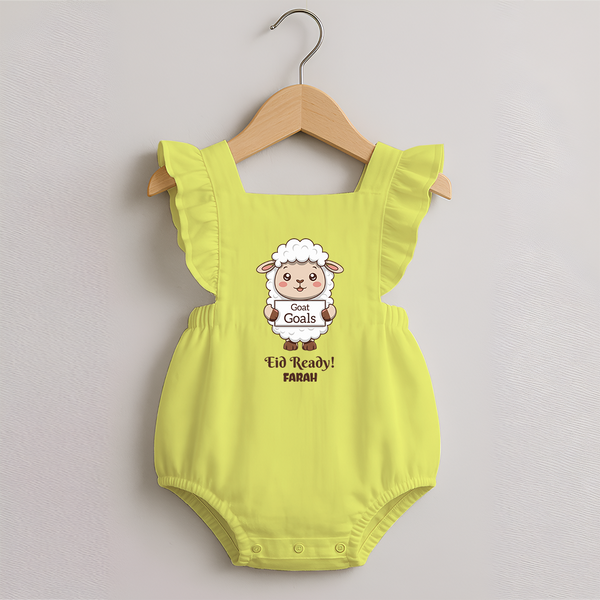 Goat Goals Eid Ready Personalized Kids Romper frock - PASTEL YELLOW - 0 - 3 Months Old (Chest 19")