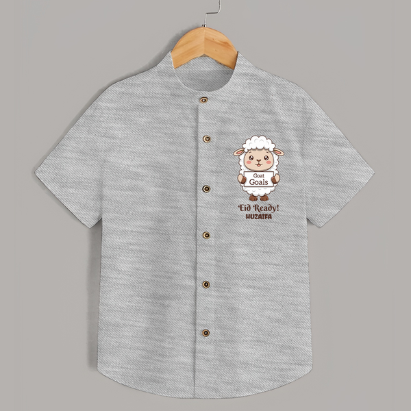 Goat Goals Eid Ready Personalized Kids Shirt - GREY - 0 - 6 Months Old (Chest 23")