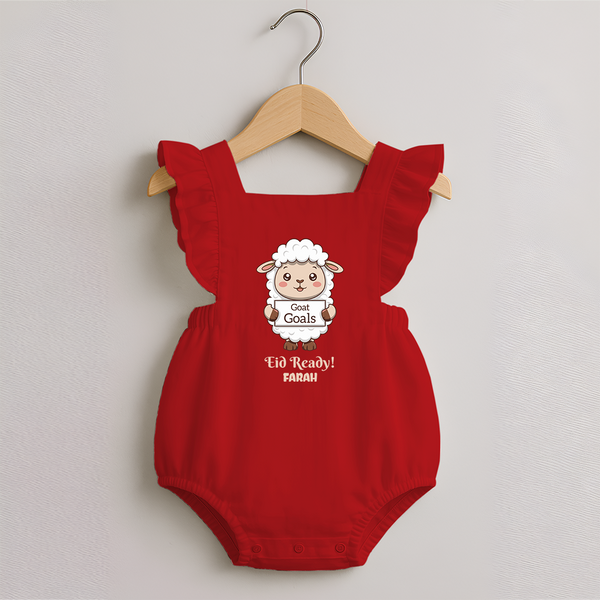 Goat Goals Eid Ready Personalized Kids Romper frock - RED - 0 - 3 Months Old (Chest 19")
