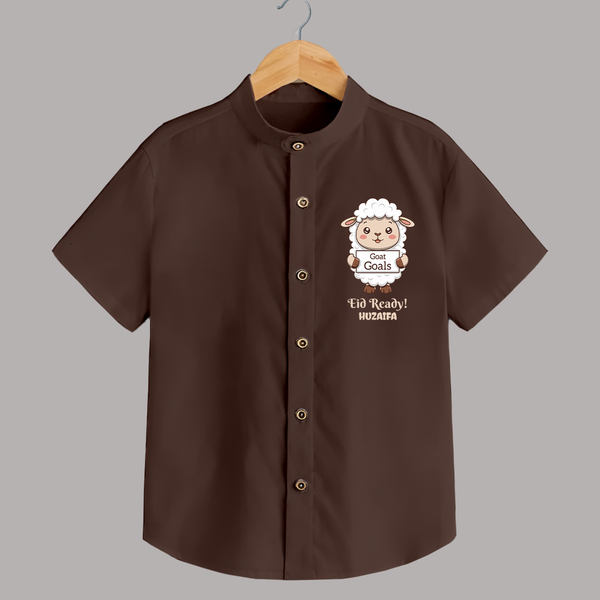 Goat Goals Eid Ready Personalized Kids Shirt - CHOCOLATE BROWN - 0 - 6 Months Old (Chest 23")