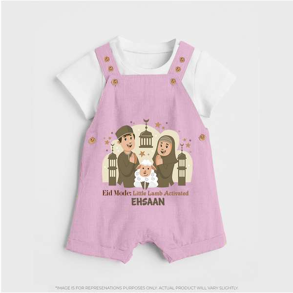 Eid Mode Activated Personalized Family Theme Kids Dungaree - BABY PINK - 0 - 5 Months Old (Chest 18")