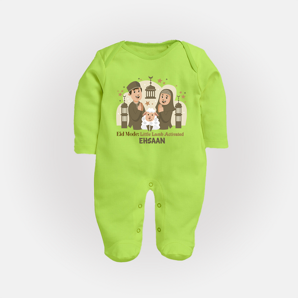 Eid Mode Activated Personalized Family Theme Kids Fullbody suit - LIME GREEN - New Born (Chest 7.5")