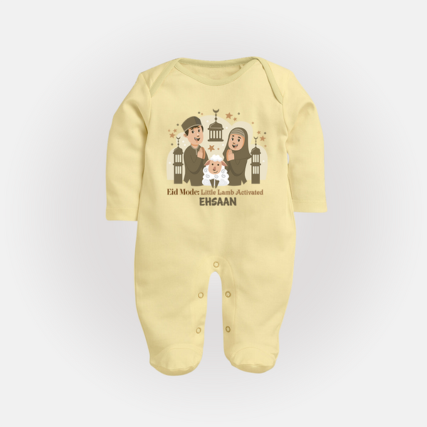 Eid Mode Activated Personalized Family Theme Kids Fullbody suit - PASTEL YELLOW - New Born (Chest 7.5")