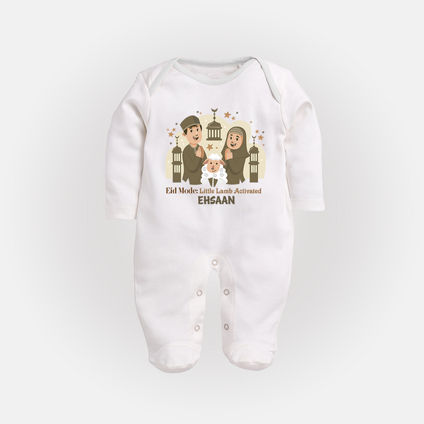 Eid Mode Activated Personalized Family Theme Kids Fullbody suit - WHITE - New Born (Chest 7.5")
