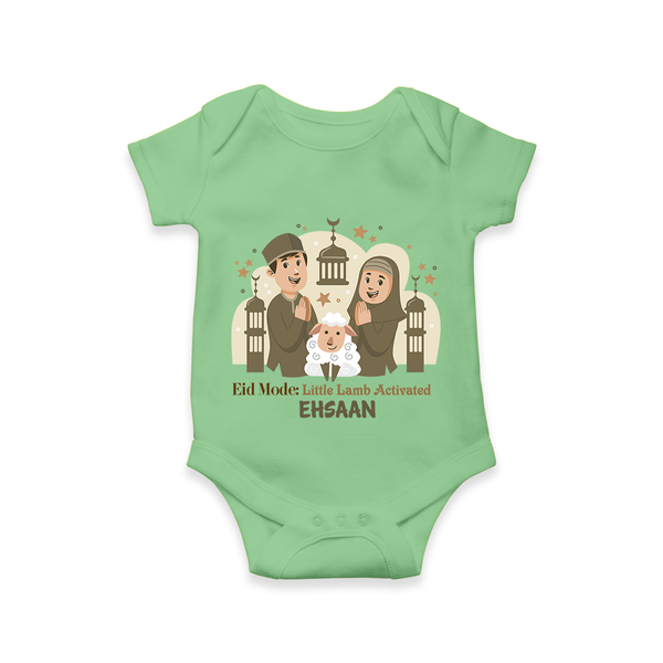 Eid Mode Activated Personalized Family Theme Kids Romper - GREEN - New Born (Chest 14")