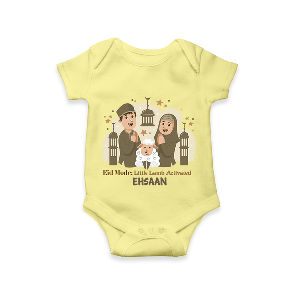 Eid Mode Activated Personalized Family Theme Kids Romper - PASTEL YELLOW - New Born (Chest 14")