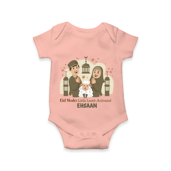Eid Mode Activated Personalized Family Theme Kids Romper - PEACH - New Born (Chest 14")