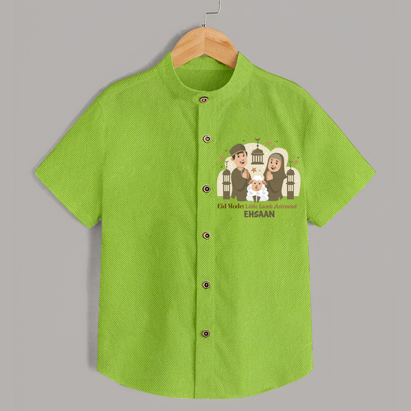 Eid Mode Activated Personalized Family Theme Kids Shirt - LIME GREEN - 0 - 6 Months Old (Chest 23")
