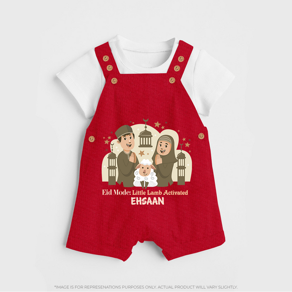 Eid Mode Activated Personalized Family Theme Kids Dungaree - RED - 0 - 5 Months Old (Chest 18")