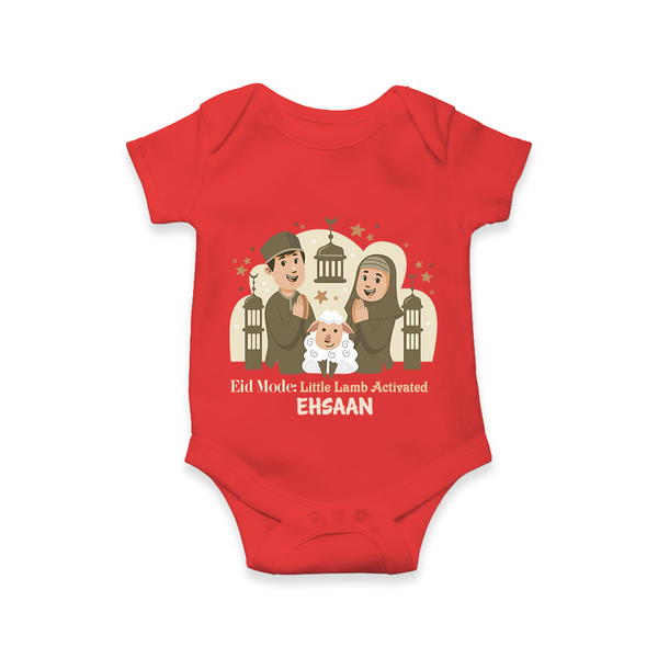 Eid Mode Activated Personalized Family Theme Kids Romper - RED - New Born (Chest 14")