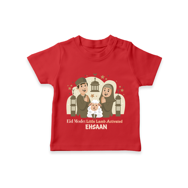 Eid Mode Activated Personalized Family Theme Kids T-Shirt - RED - 0-5 Months Old (Chest 17")