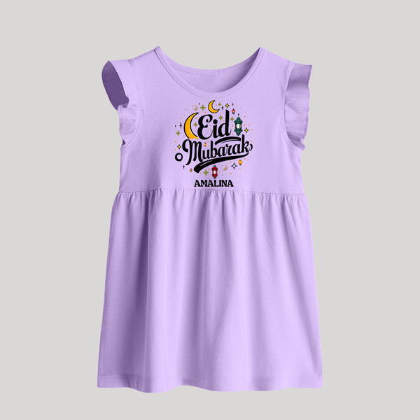 Eid Mubarak Calligraphy Personalized Kids Baby frock - LILAC - 0 - 3 Months Old (Chest 17")