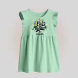 Eid Mubarak Calligraphy Personalized Kids Baby frock - MINT GREEN - 0 - 3 Months Old (Chest 17")