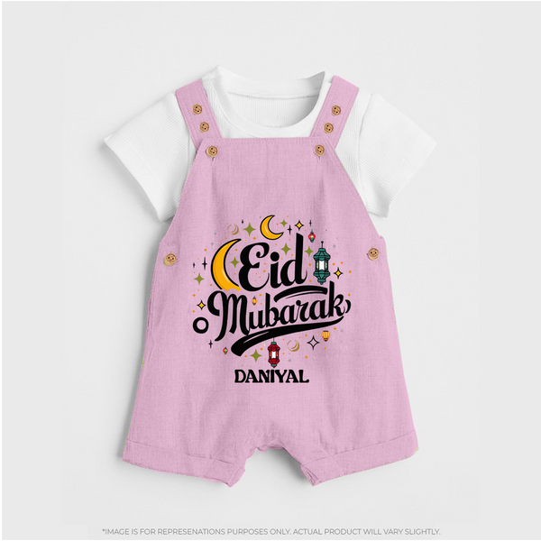 Eid Mubarak Calligraphy Personalized Kids Dungaree - BABY PINK - 0 - 5 Months Old (Chest 18")