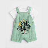 Eid Mubarak Calligraphy Personalized Kids Dungaree - MINT GREEN - 0 - 5 Months Old (Chest 18")