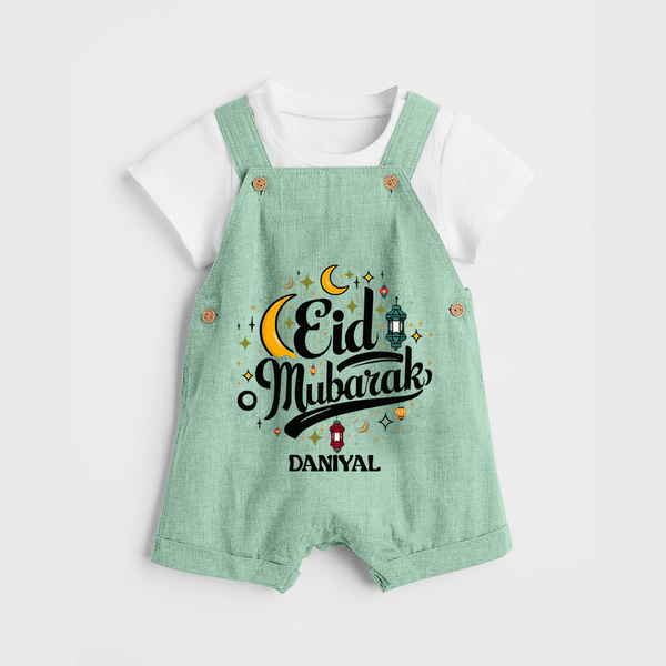 Eid Mubarak Calligraphy Personalized Kids Dungaree - MINT GREEN - 0 - 5 Months Old (Chest 18")