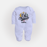 Eid Mubarak Calligraphy Personalized Kids Fullbody suit - BABY BLUE - New Born (Chest 7.5")