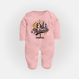 Eid Mubarak Calligraphy Personalized Kids Fullbody suit - BABY PINK - New Born (Chest 7.5")