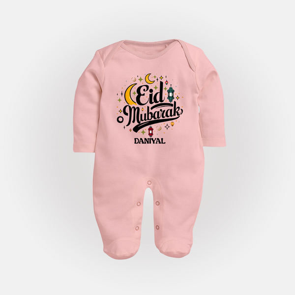 Eid Mubarak Calligraphy Personalized Kids Fullbody suit - BABY PINK - New Born (Chest 7.5")