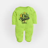 Eid Mubarak Calligraphy Personalized Kids Fullbody suit - LIME GREEN - New Born (Chest 7.5")
