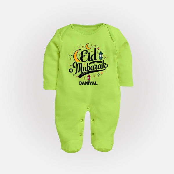 Eid Mubarak Calligraphy Personalized Kids Fullbody suit - LIME GREEN - New Born (Chest 7.5")