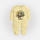 Eid Mubarak Calligraphy Personalized Kids Fullbody suit - PASTEL YELLOW - New Born (Chest 7.5")