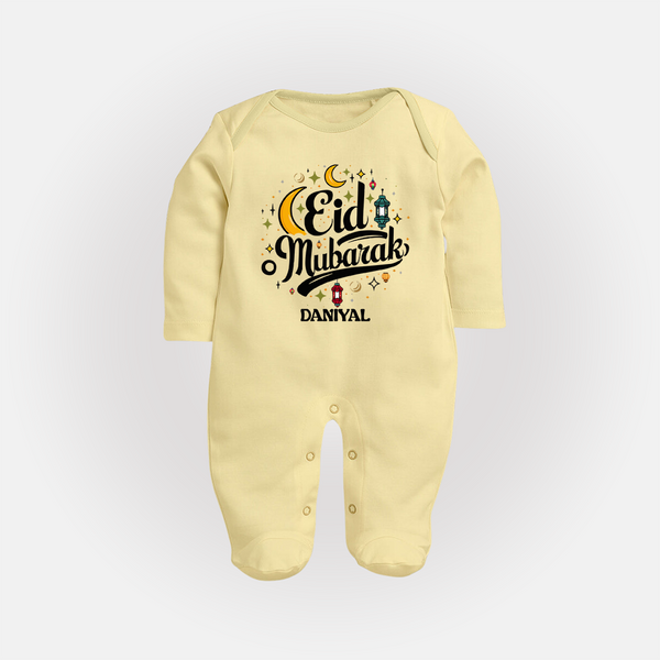 Eid Mubarak Calligraphy Personalized Kids Fullbody suit - PASTEL YELLOW - New Born (Chest 7.5")