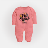 Eid Mubarak Calligraphy Personalized Kids Fullbody suit - PEACH - New Born (Chest 7.5")