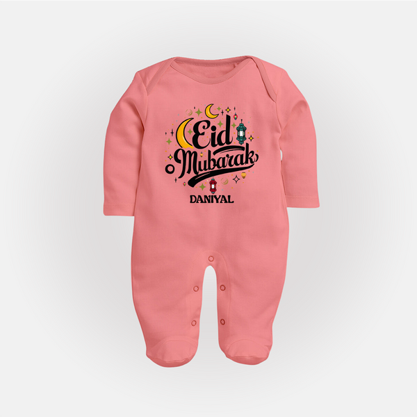 Eid Mubarak Calligraphy Personalized Kids Fullbody suit - PEACH - New Born (Chest 7.5")