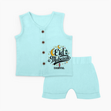 Eid Mubarak Calligraphy Personalized Kids Jabla Set - BABY BLUE - 0 - 3 Months Old (Chest 9.8")