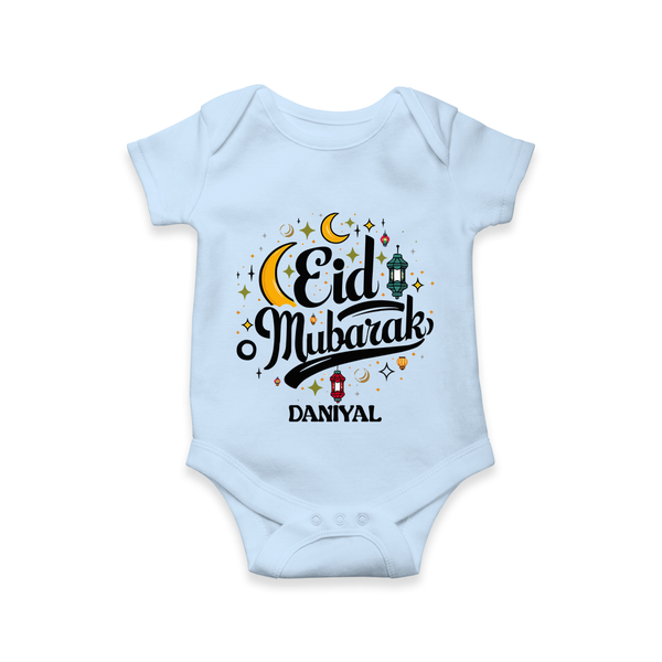 Eid Mubarak Calligraphy Personalized Kids Romper - BABY BLUE - New Born (Chest 14")