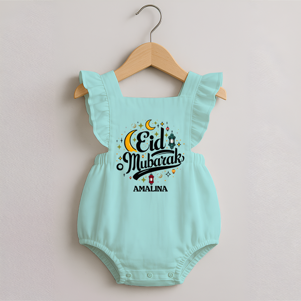 Eid Mubarak Calligraphy Personalized Kids Romper frock - MINT GREEN - 0 - 3 Months Old (Chest 19")