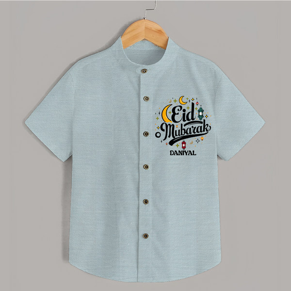 Eid Mubarak Calligraphy Personalized Kids Shirt - ARCTIC BLUE - 0 - 6 Months Old (Chest 23")