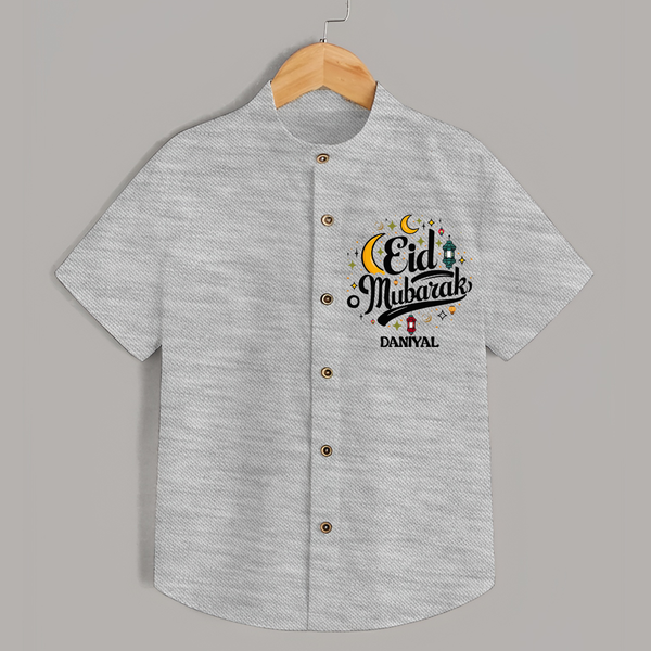 Eid Mubarak Calligraphy Personalized Kids Shirt - GREY - 0 - 6 Months Old (Chest 23")