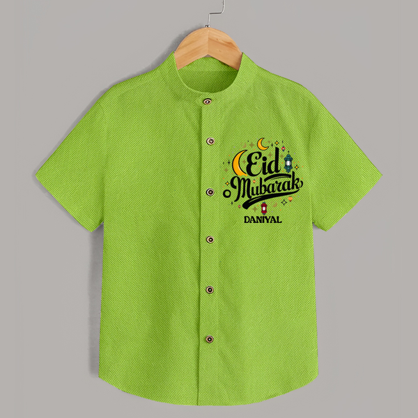 Eid Mubarak Calligraphy Personalized Kids Shirt - LIME GREEN - 0 - 6 Months Old (Chest 23")