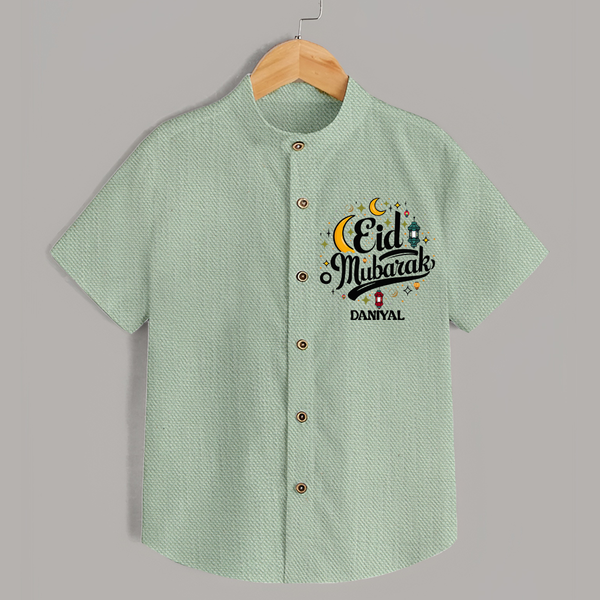Eid Mubarak Calligraphy Personalized Kids Shirt - MINT GREEN - 0 - 6 Months Old (Chest 23")