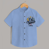 Eid Mubarak Calligraphy Personalized Kids Shirt - SKY BLUE - 0 - 6 Months Old (Chest 23")