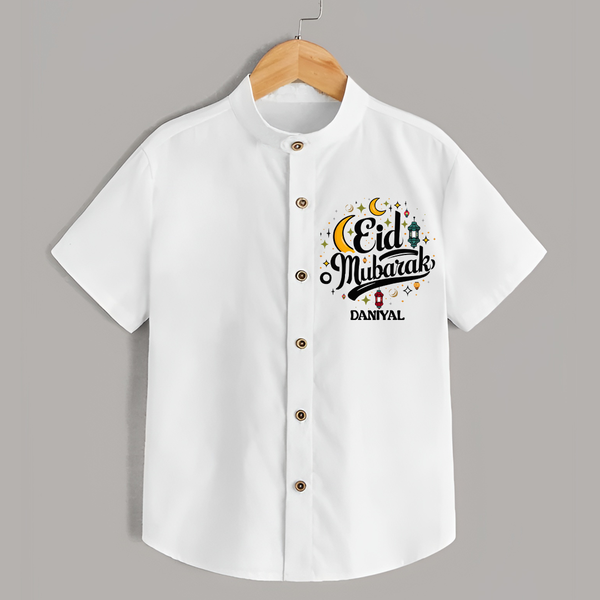 Eid Mubarak Calligraphy Personalized Kids Shirt - WHITE - 0 - 6 Months Old (Chest 23")