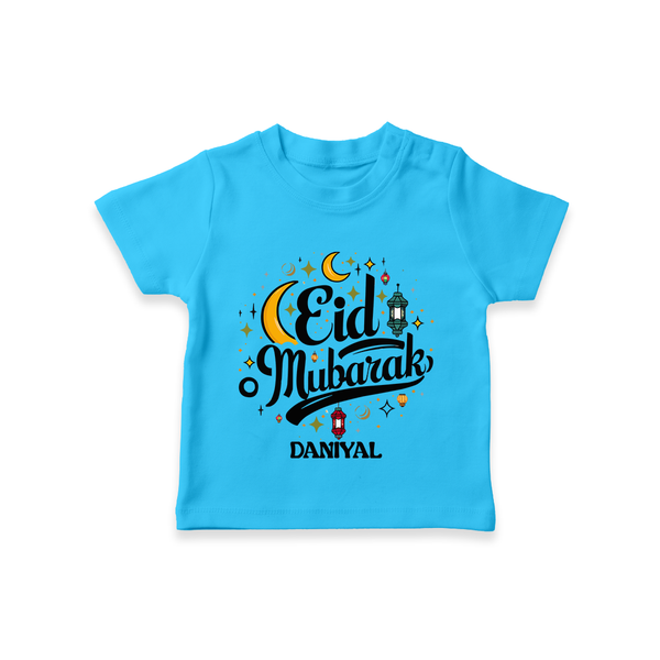 Eid Mubarak Calligraphy Personalized Kids T-Shirt - SKY BLUE - 0-5 Months Old (Chest 17")