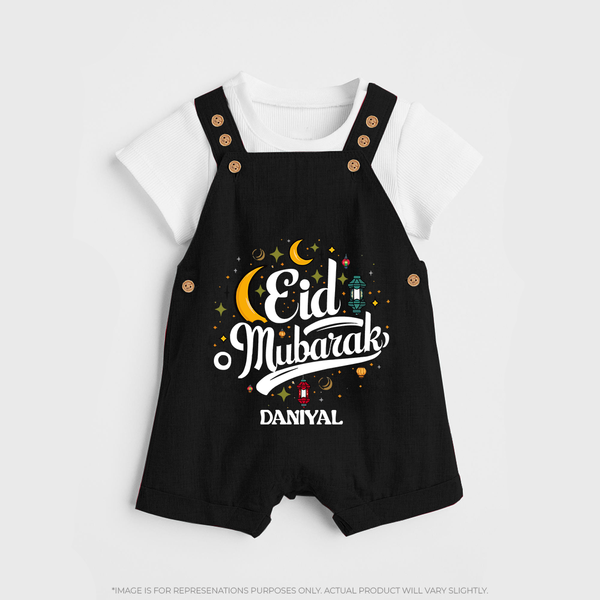 Eid Mubarak Calligraphy Personalized Kids Dungaree - BLACK - 0 - 5 Months Old (Chest 18")