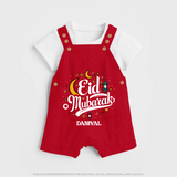 Eid Mubarak Calligraphy Personalized Kids Dungaree - RED - 0 - 5 Months Old (Chest 18")