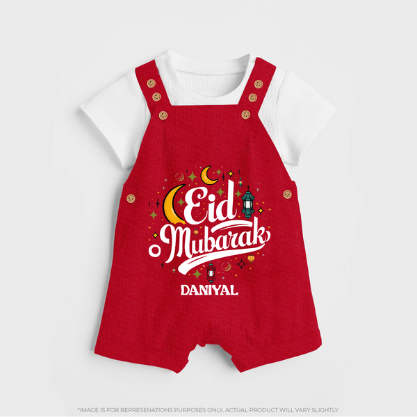 Eid Mubarak Calligraphy Personalized Kids Dungaree - RED - 0 - 5 Months Old (Chest 18")