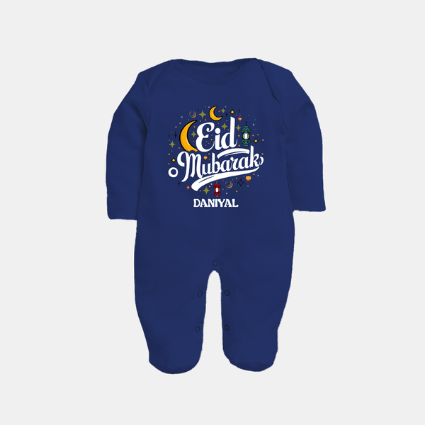 Eid Mubarak Calligraphy Personalized Kids Fullbody suit - NAVY BLUE - New Born (Chest 7.5")