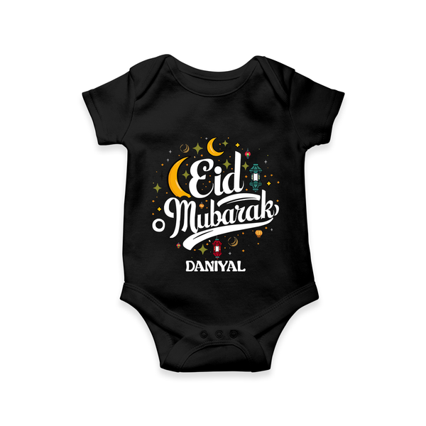 Eid Mubarak Calligraphy Personalized Kids Romper - BLACK - New Born (Chest 14")