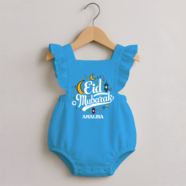 Eid Mubarak Calligraphy Personalized Kids Romper frock - SKY BLUE - 0 - 3 Months Old (Chest 19")