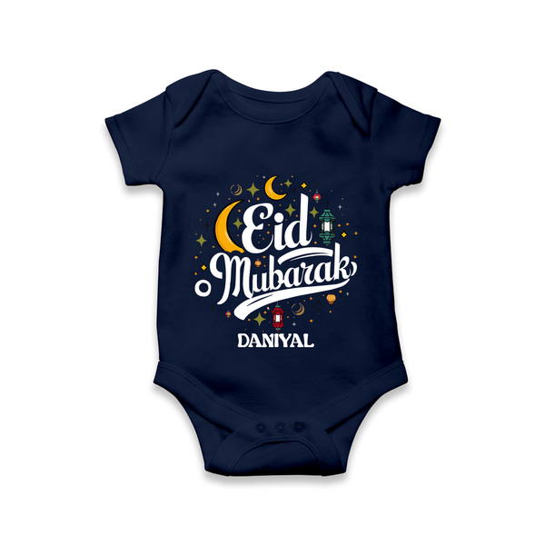 Eid Mubarak Calligraphy Personalized Kids Romper - NAVY BLUE - New Born (Chest 14")